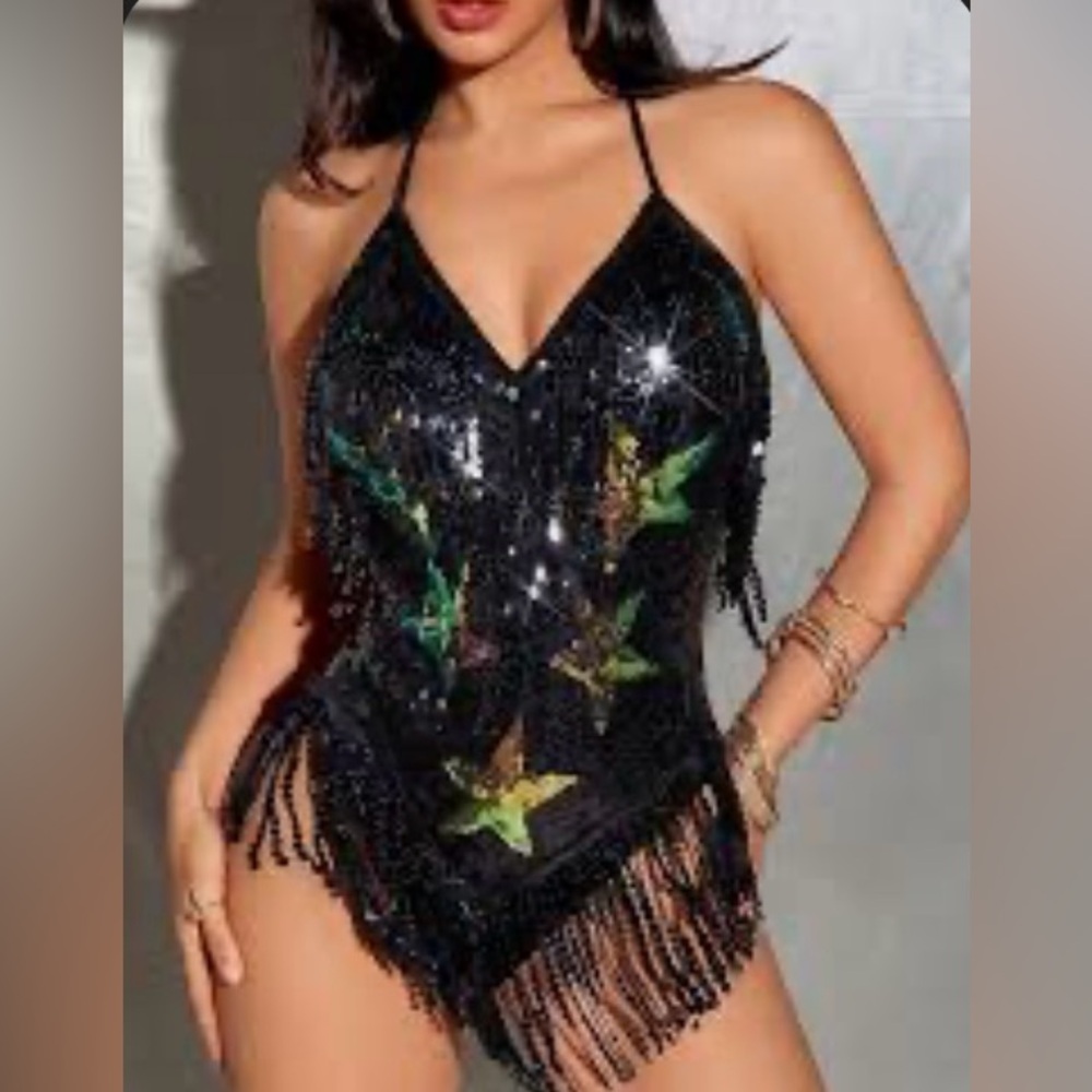 Black Sequin Star Bodysuit